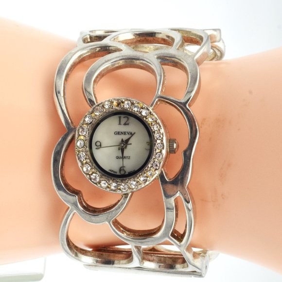 Vintage Geneva Quartz Rhinestone Clamper Watch - Picture 1 of 9